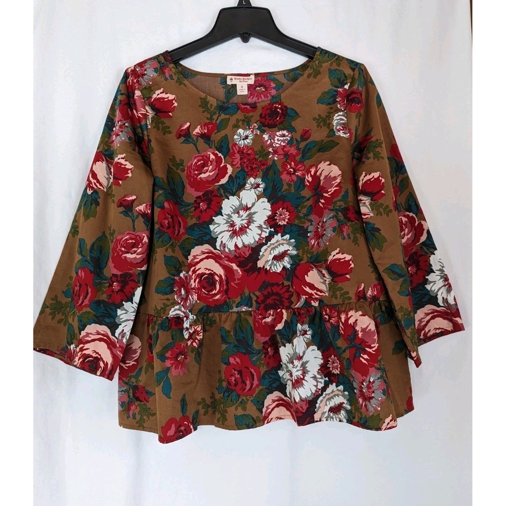 Brooks Brothers Blouse Women 10 Peplum Floral Top Multicolor 100% Cotton